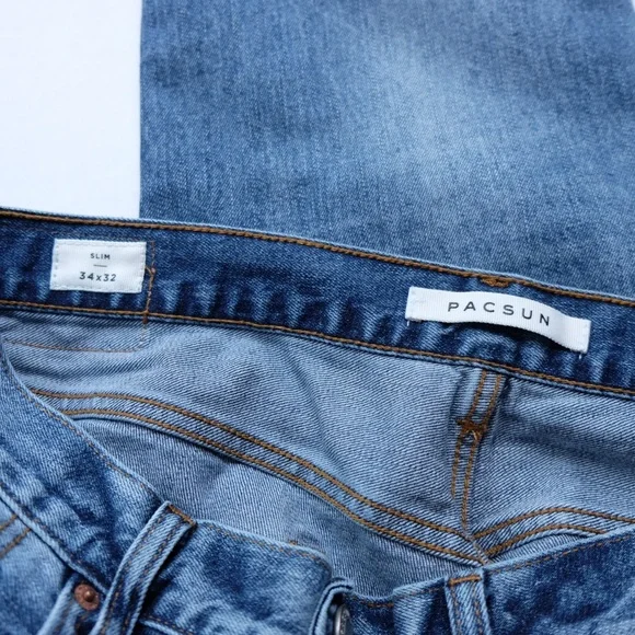 Pacsun Slim Fit Midwash Whiskered Faded Casual Jeans Denim Pants EUC 34x32 - Picture 6 of 7